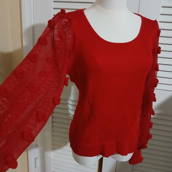 No Boundaries L(11/13) Red 3D-Sheer-Long-Sleeved Ribbed Sweater Christmas Junior - Picture 3 of 16